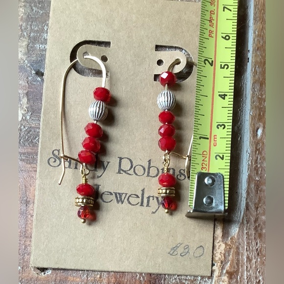 Handcrafted Red and Gold Beaded Ear Wires by Sandy Robinson Jewelry - Picture 6 of 7